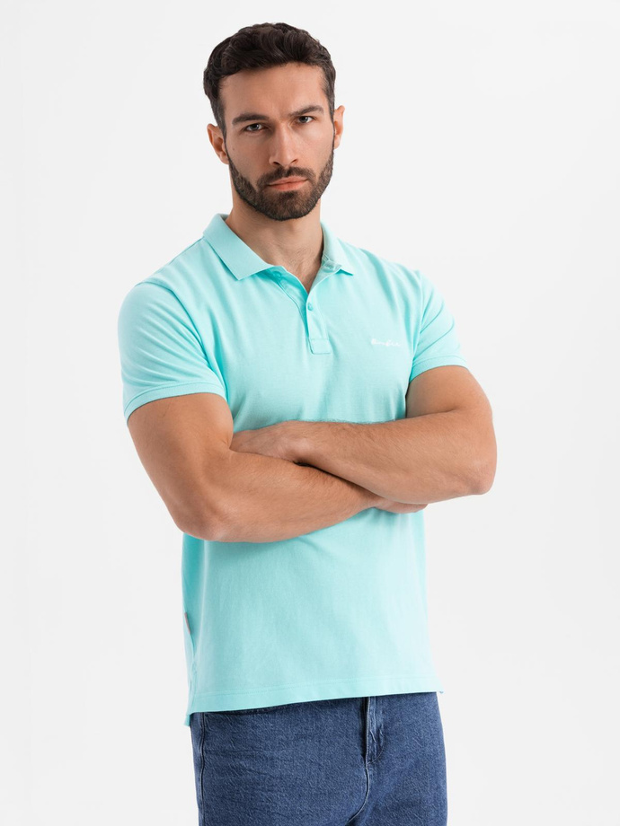 Polo koszulka z bawełnianej dzianiny pique – błękitna V2 OM-POSS-0103