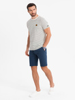 Szorty męskie SLIM FIT ze strukturalnej dzianiny – granatowe V1 OM-SRCS-0169 