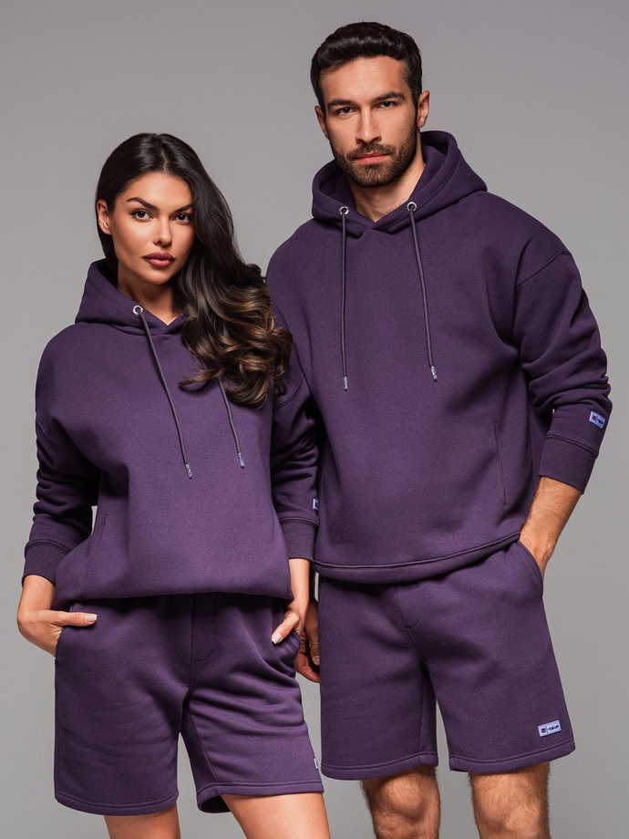 Bluza dresowa unisex z kieszeniami i kapturem – fioletowa V13 OU-SNBC-0105