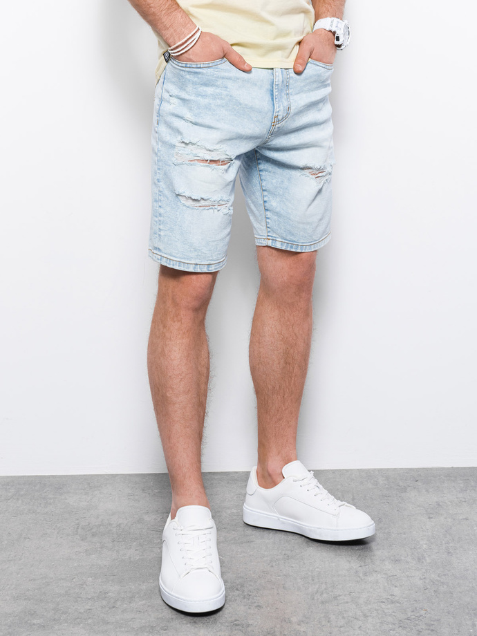 Krótkie spodenki męskie jeansowe - jasnoniebieskie W304