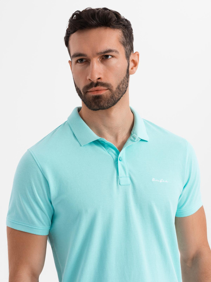 Polo koszulka z bawełnianej dzianiny pique – błękitna V2 OM-POSS-0103