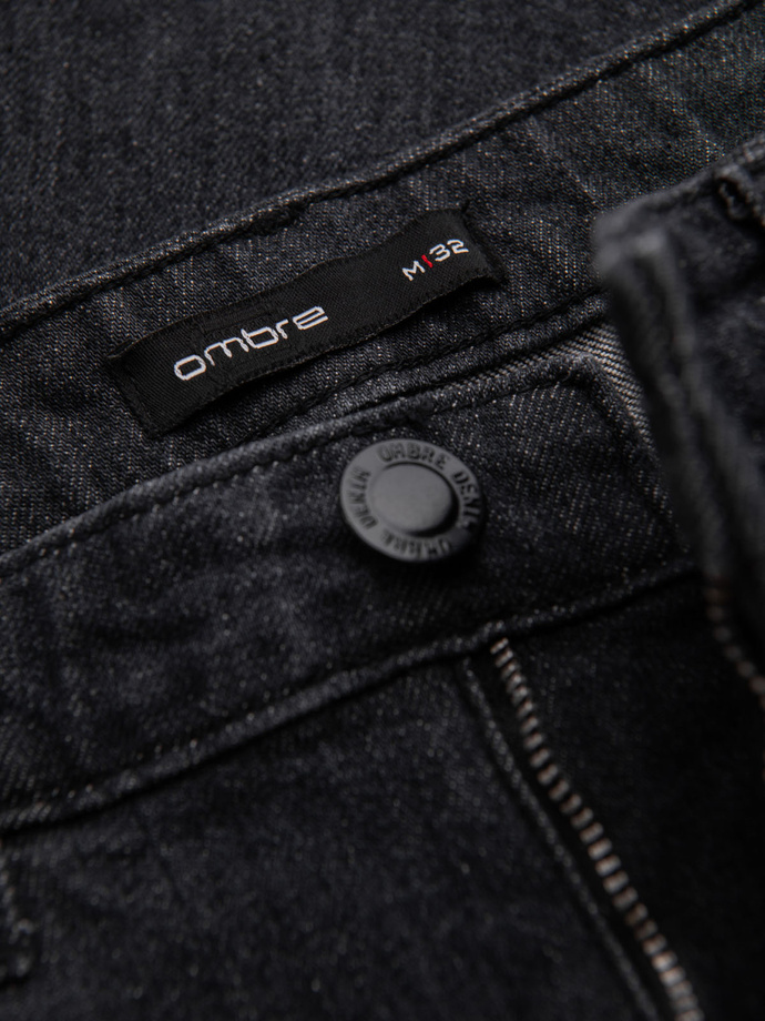 Spodnie męskie jeansowe z przetarciami REGULAR FIT - czarne V2 OM-PADP-0241