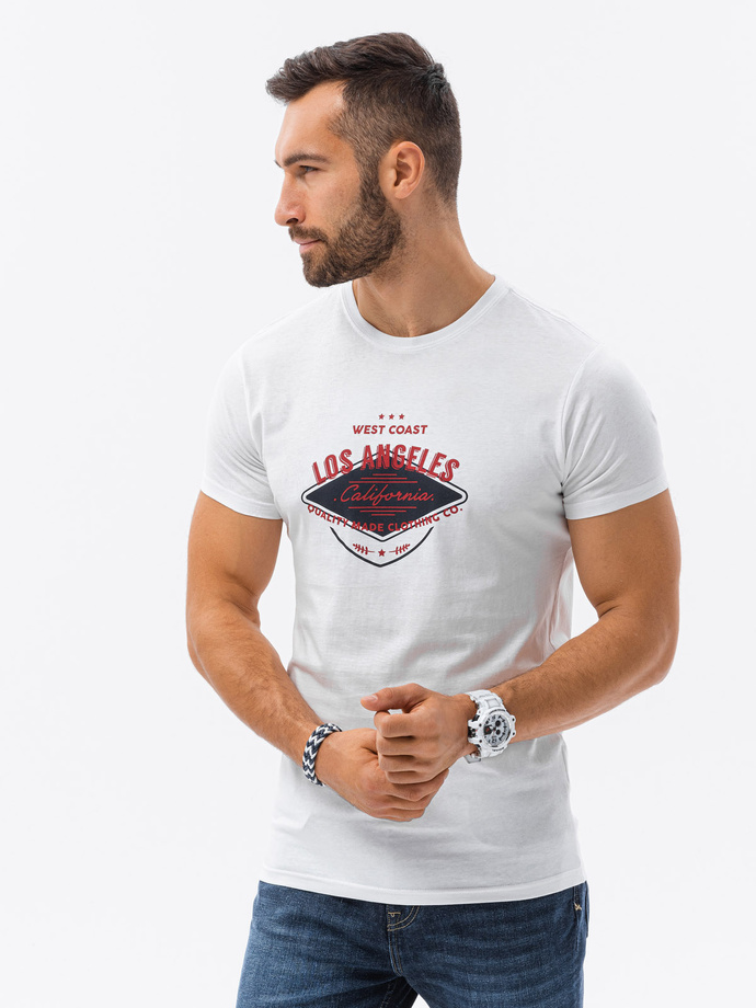 T-shirt męski z nadrukiem - biały V-21B S1434