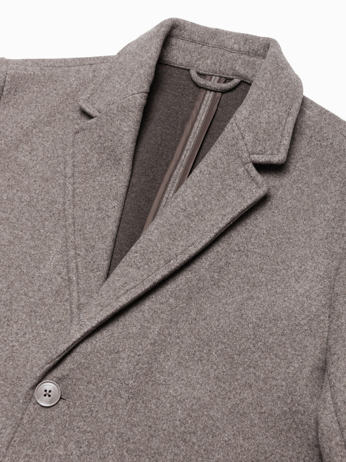 Męski lekki płaszcz jednorzędowy - jasnobrązowy V4 C636