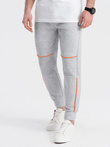 Spodnie męskie dresowe z kontrastowymi przeszyciami - szary melanż V3 OM-PASK-0145