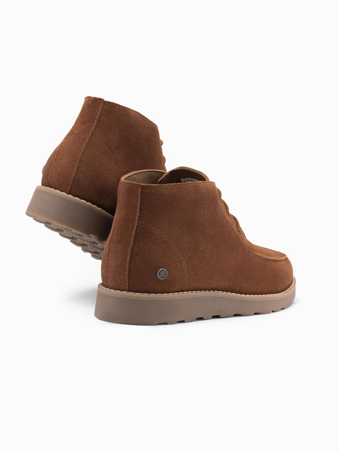 Zamszowe męskie buty za kostkę z grubą podeszwą – brązowe V2 OM-FOCS-0164 