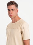 T-shirt męski LOOSE FIT z kieszonką – beżowy V1 OM-TSCT-0171