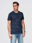 Męski t-shirt bawełniany z nadrukiem z motywem roślinnym - granatowa V4 OM-TSFP-0262