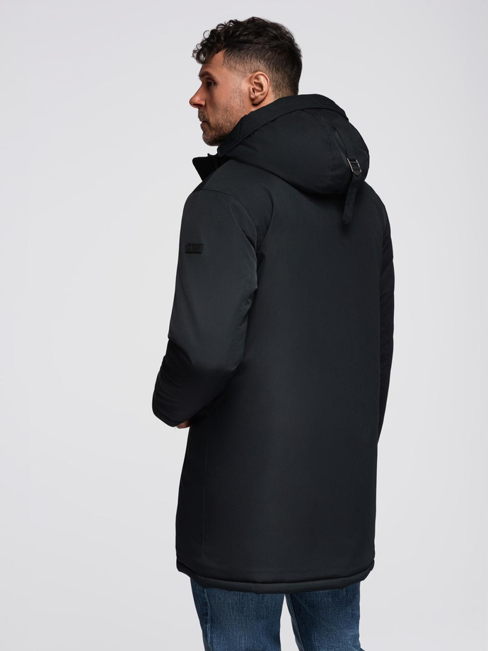 Klasyczna długa męska kurtka typu parka – czarna V6 OM-JAPJ-0313
