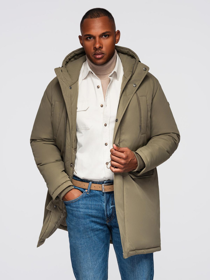 Klasyczna męska długa kurtka typu parka – oliwkowa V3 OM-JAPJ-0313