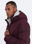Kurtka męska zimowa z nietypowym pikowaniem - bordowa V5 OM-JAHP-0127