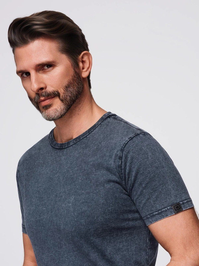Męski t-shirt z efektem sprania – granatowy V2 OM-TSWT-0116