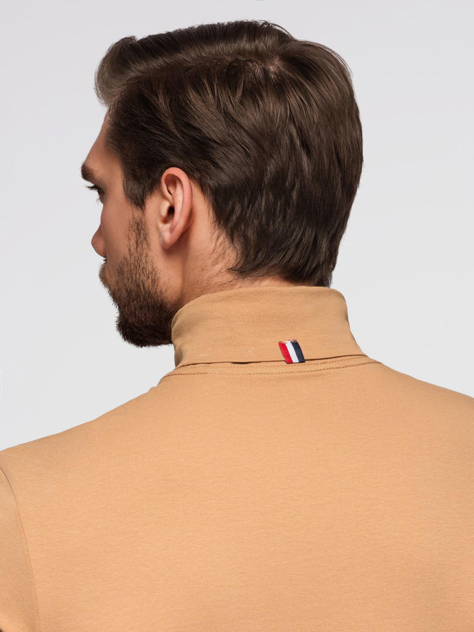 Męski longsleeve gładki z golfem - jasnobrązowy V5 OM-LSCL-0130