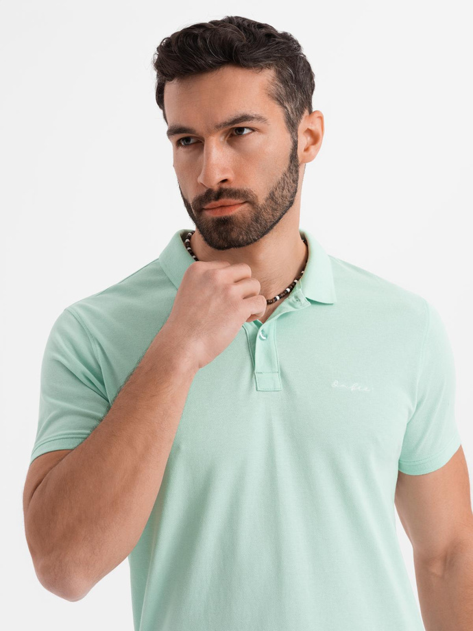 Koszulka polo z bawełnianej dzianiny pique – miętowa V1 OM-POSS-0103