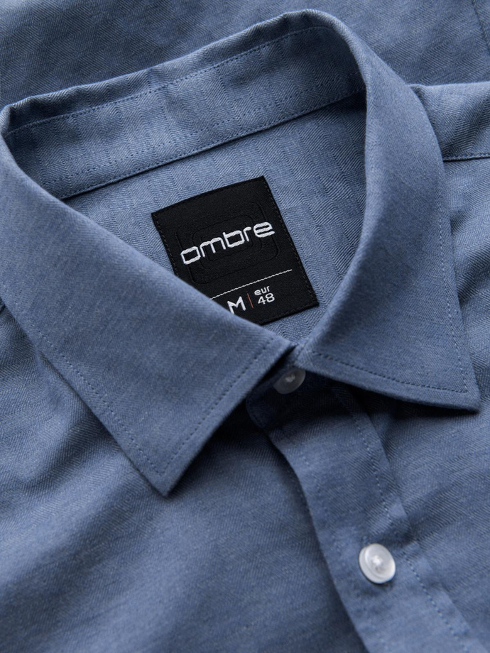 Koszula męska SLIM FIT z ozdobnej tkaniny – niebieska V1 OM-SHCS-0175