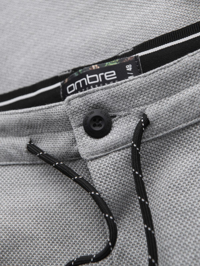 Dzianinowe spodnie męskie z gumką w pasie - jasnoszare V1 P1514