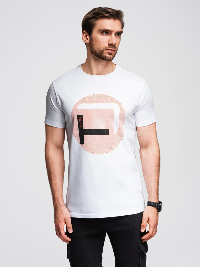 T-shirt męski z dużym nadrukiem – biały V1 OM-TSPT-0245