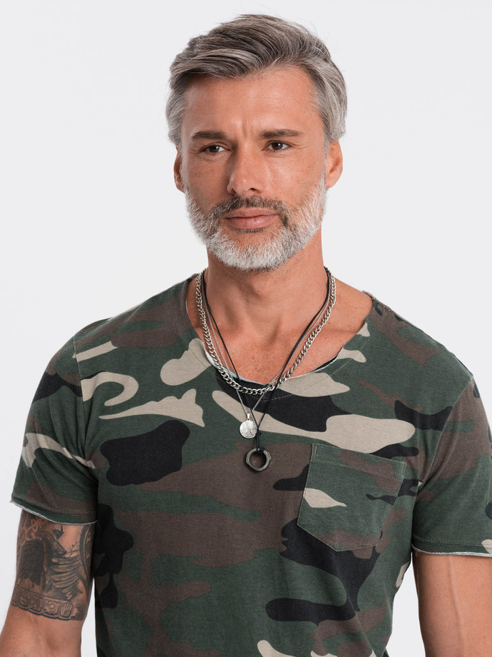 T-shirt męski bawełniany V-NECK - khaki-camo V5 S1616