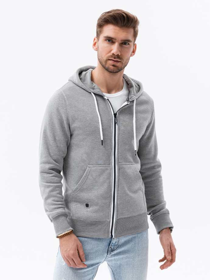 Bluza męska rozpinana z kapturem BASIC - szary melanż V7 B977