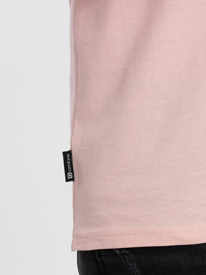 T-shirt męski bawełniany z nadrukiem - jasnoróżowa V2 S1741