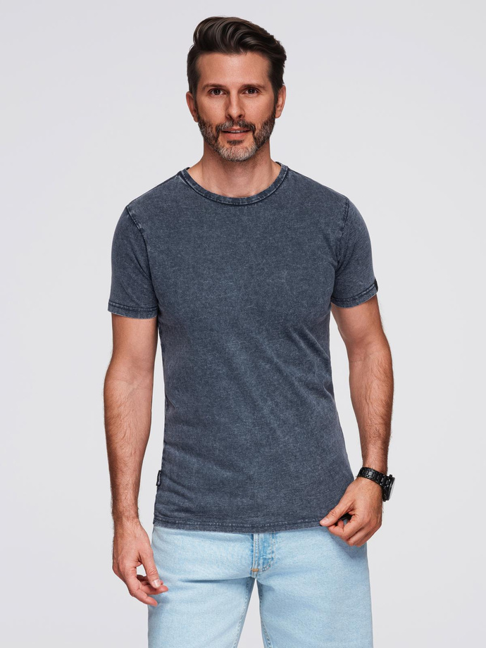 Męski t-shirt z efektem sprania – granatowy V2 OM-TSWT-0116