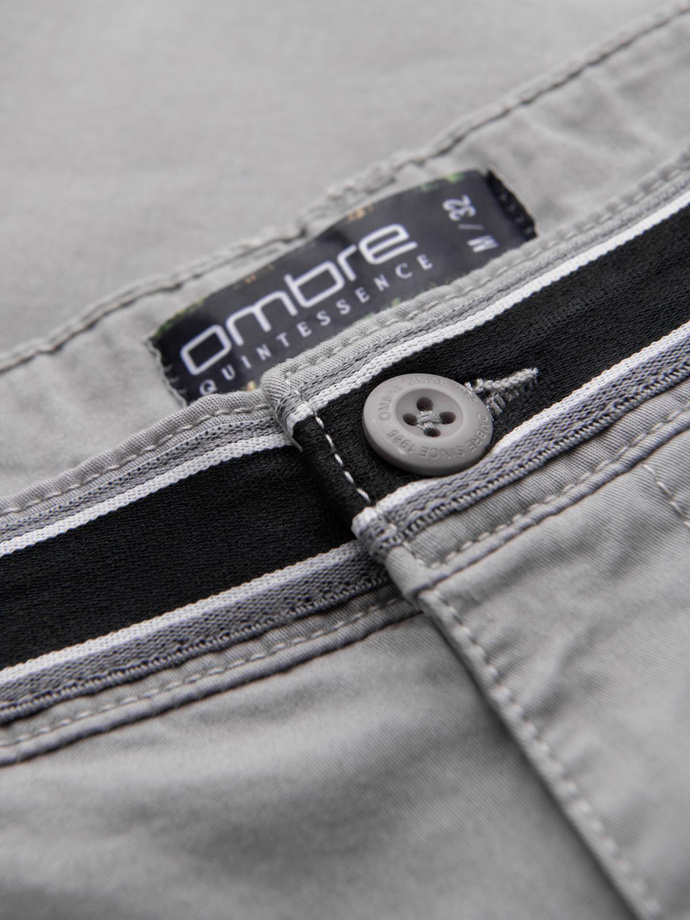 Spodnie męskie chino z ozdobną taśmą w pasie SLIM FIT – szare V6 OM-PACP-0118