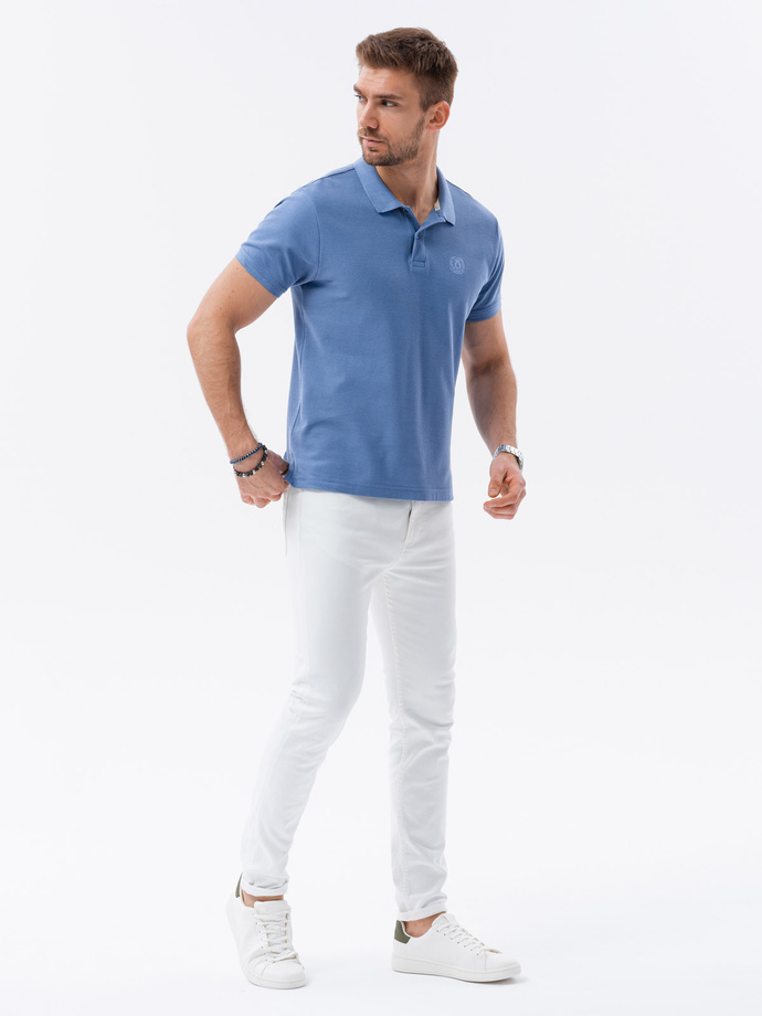 Koszulka męska polo z dzianiny pique - niebieski V16 S1374