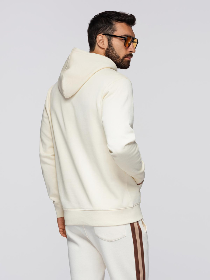 Męska bluza dresowa BASIC kangurka z kapturem - kremowa V11 B1674