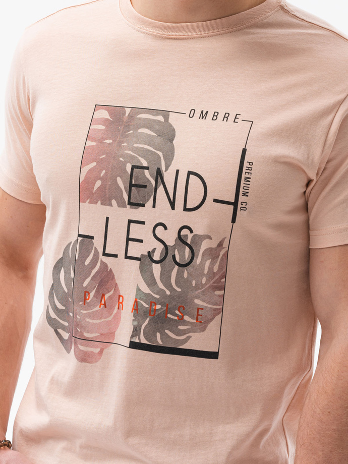 T-shirt męski z nadrukiem - różowy V-18B S1434