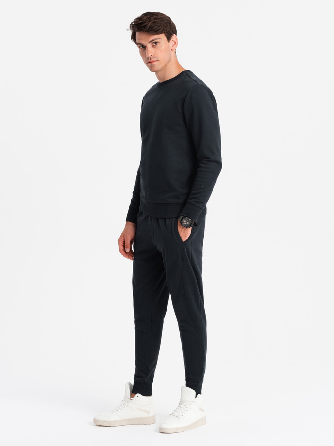 Bawełniany męski dresowy komplet BASIC bluza nierozpinana + joggery – czarny V9 Z84