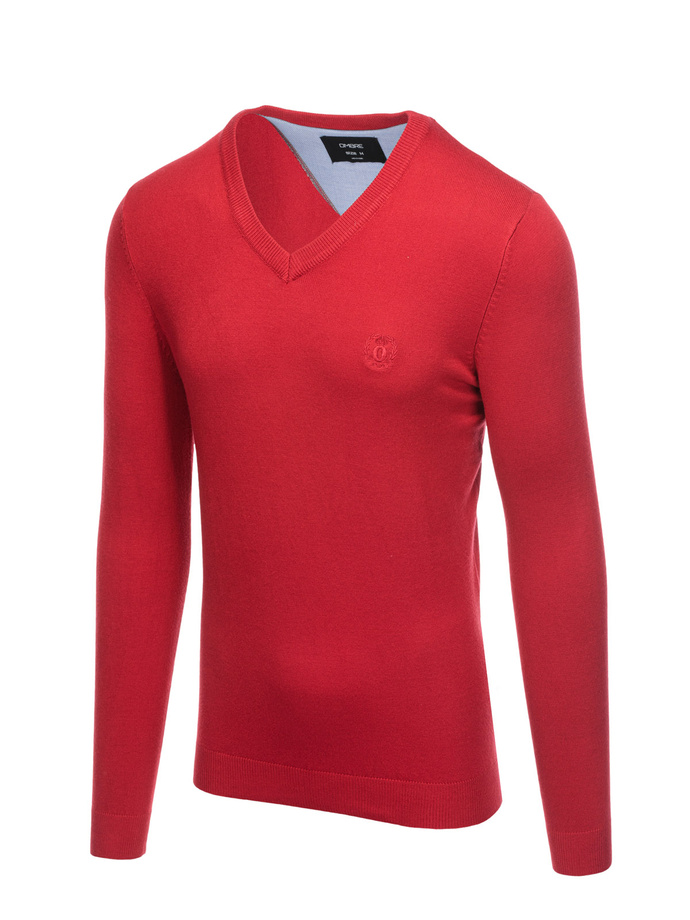 Sweter męski z haftem - czerwony V20 E191