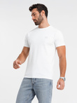 Męski t-shirt SLIM FIT z elastanem i printem – biały V2 OM-TSBC-0222