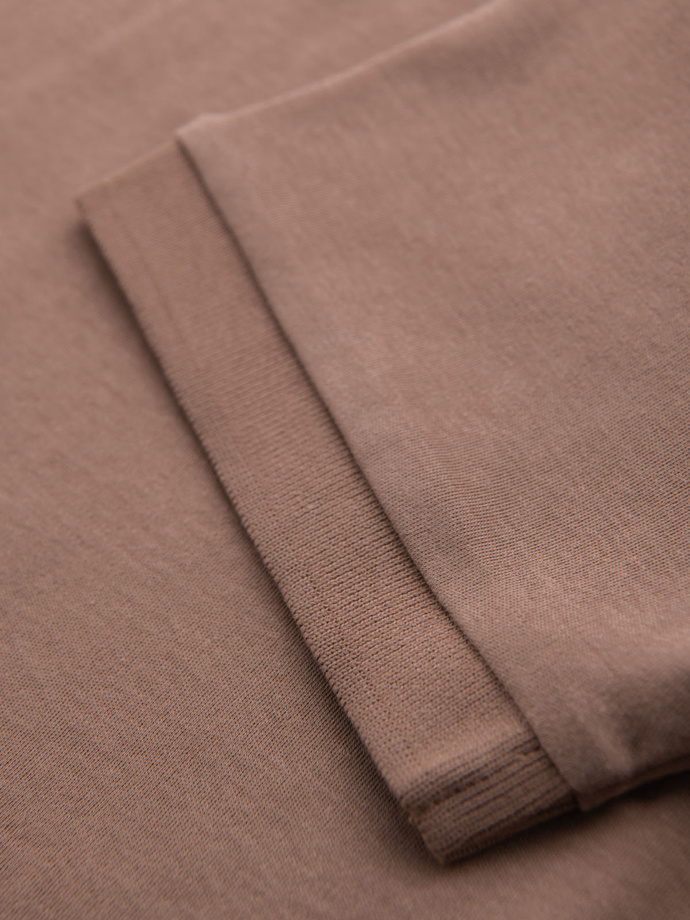 Koszulka męska polo z dekoltem na zamek - jasnobrązowa V3 OM-POSS-0148