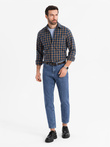 Męska flanelowa koszula w kratę SLIM FIT - granatowo-pomarańczowa V1 OM-SHCS-0145