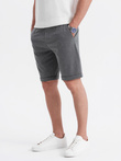 Męskie krótkie spodenki na gumce ze strukturalnej dzianiny – grafitowe V3 OM-SRCS-0177