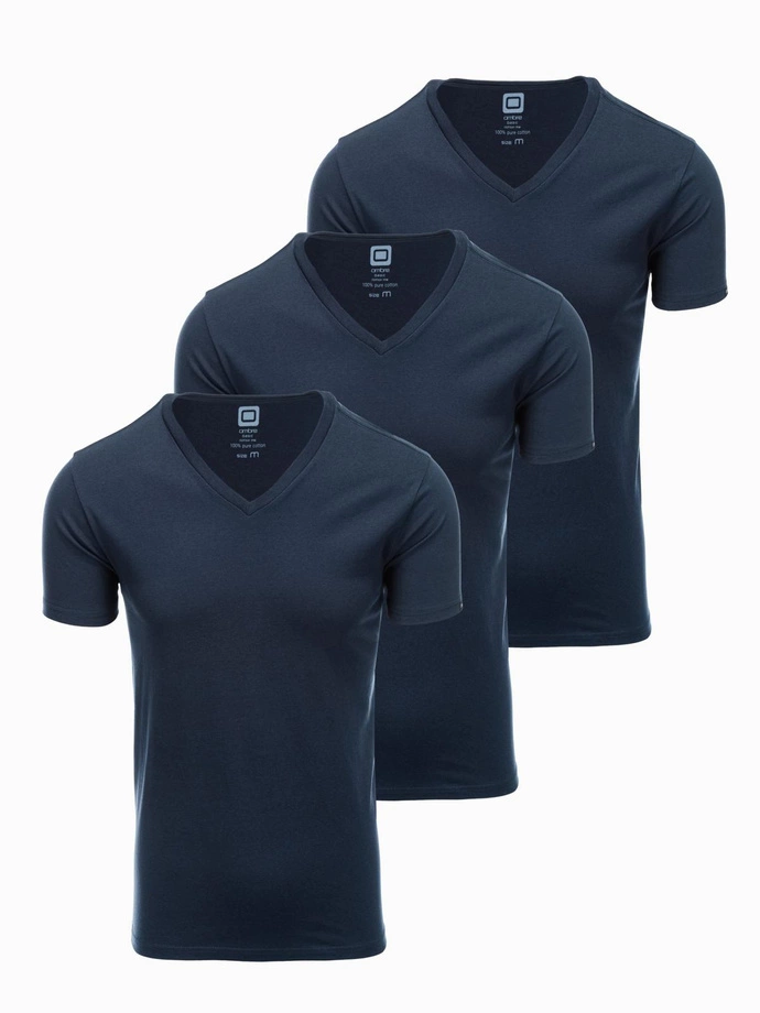 Zestaw męskich koszulek bawełnianych V-neck BASIC – 3x granatowy V10 OM-TSBS-0233 