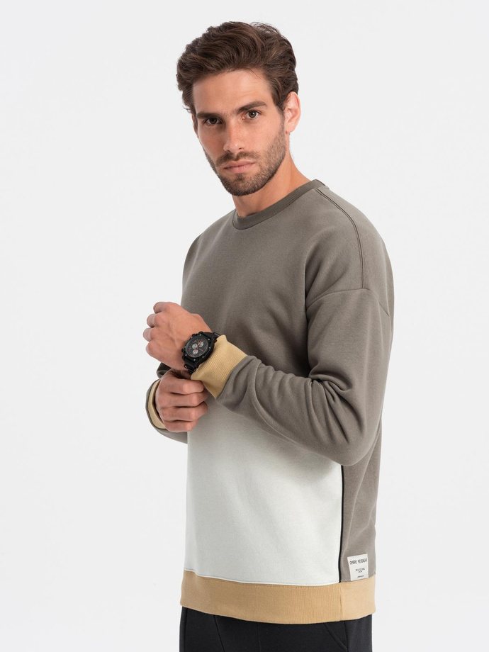 Bluza męska OVERSIZE z kontrastowym łączeniem kolorów -  khaki V7 B1673