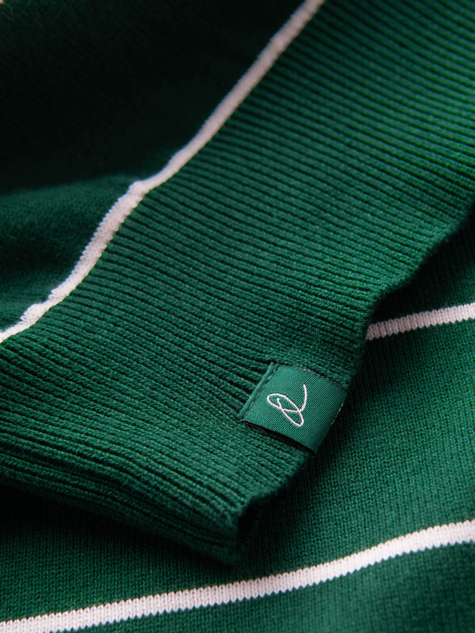 Casualowy sweter męski w poziome paski – zielony V4 OM-SWSW-0143