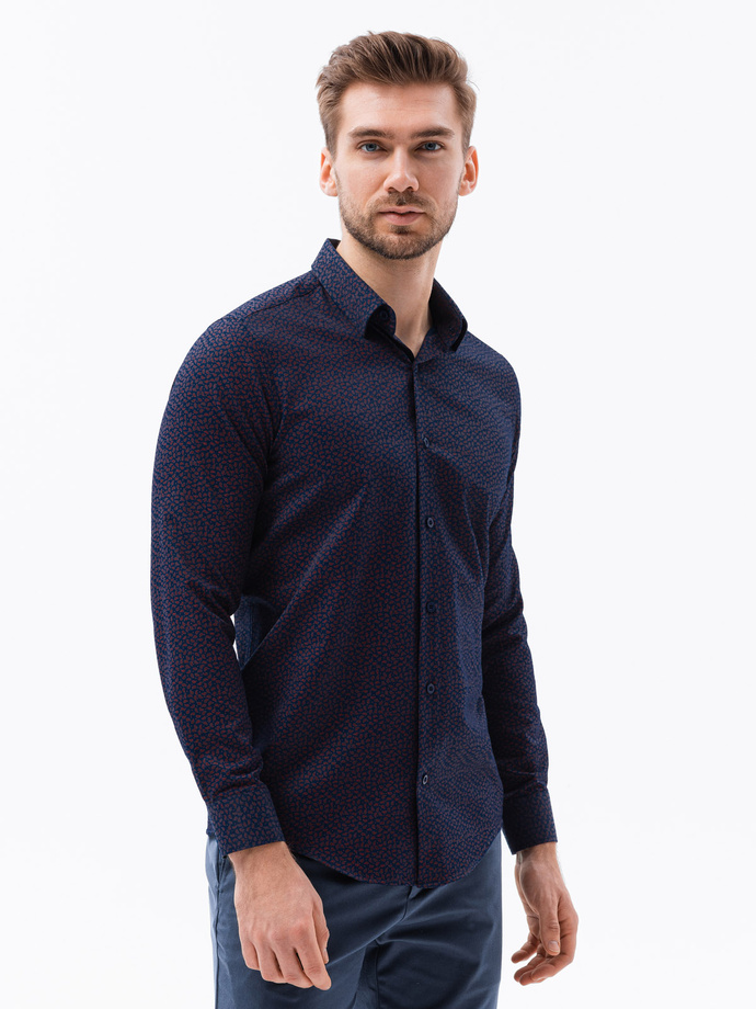 Koszula męska we wzór paisley REGULAR FIT - granatowo-czerwona K617