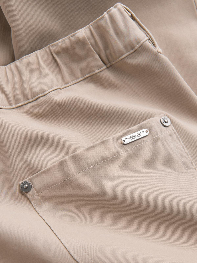 Męskie spodnie cargo STRAIGHT LEG z paskami na kieszeniach – piaskowe V2 OM-PACG-0197