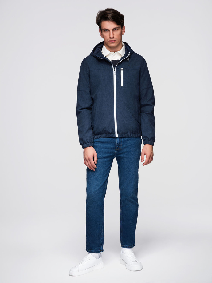 Lekka sportowa kurtka męska z polarową podszewką – granatowa V2 OM-JANP-0136