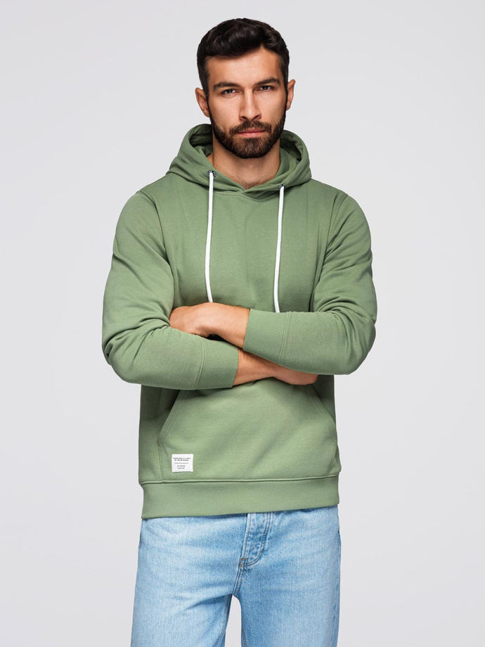 Bluza męska dresowa BASIC kangurka z kapturem - zielona V3 B1674