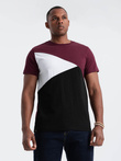 Męski t-shirt trójkolorowy bawełniany - bordowo-czarny V5 OM-TSCT-0174