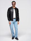 Męska kurtka z imitacji skóry ze stójką - czarna V2 OM-JAFL-0109