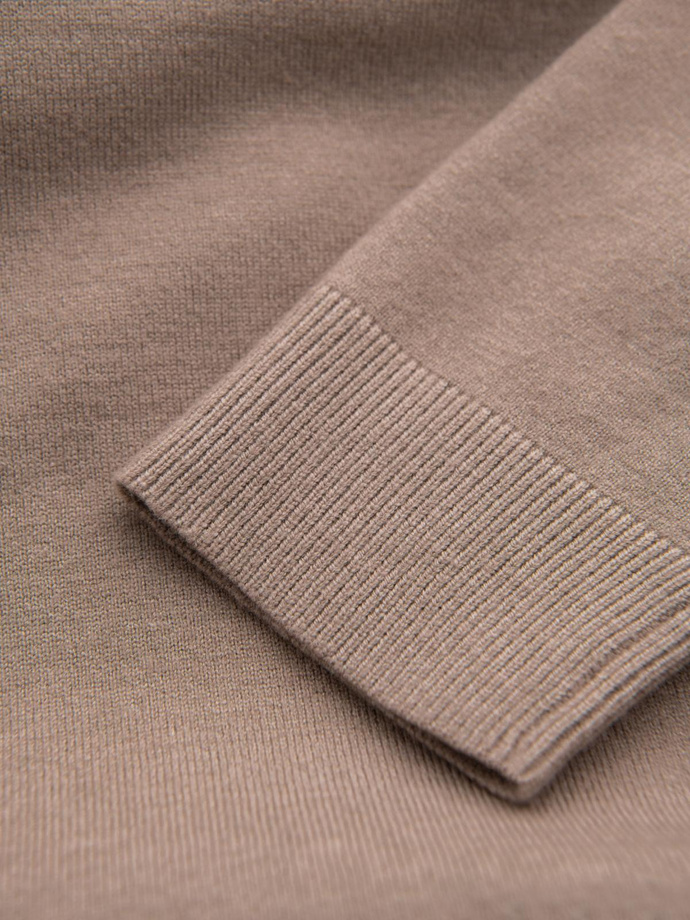 Męski dzianinowy golf z wiskozą – ciemnobeżowy melanż V3 OM-SWTN-0127 