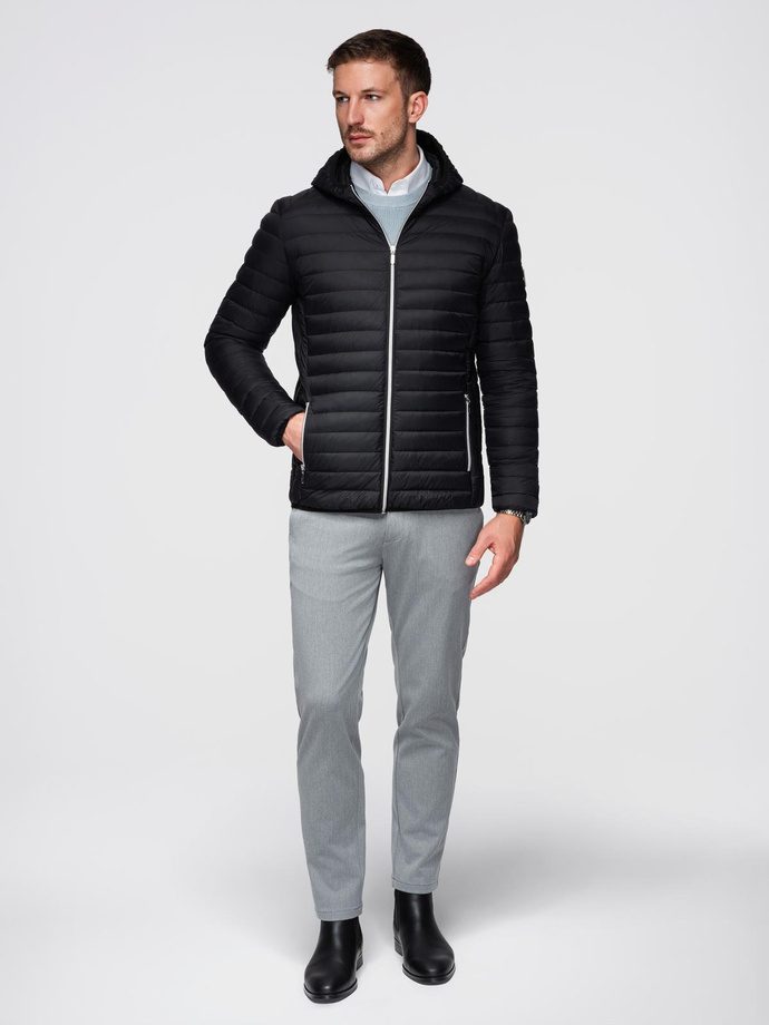 Ultralekka męska kurtka z naturalnym puchem z możliwością schowania w worek – czarna V1 OM-JALP-0211