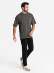 Męski t-shirt bawełniany LOOSE FIT z okrągłym dekoltem – szarozielony V3 OM-TSBC-0234