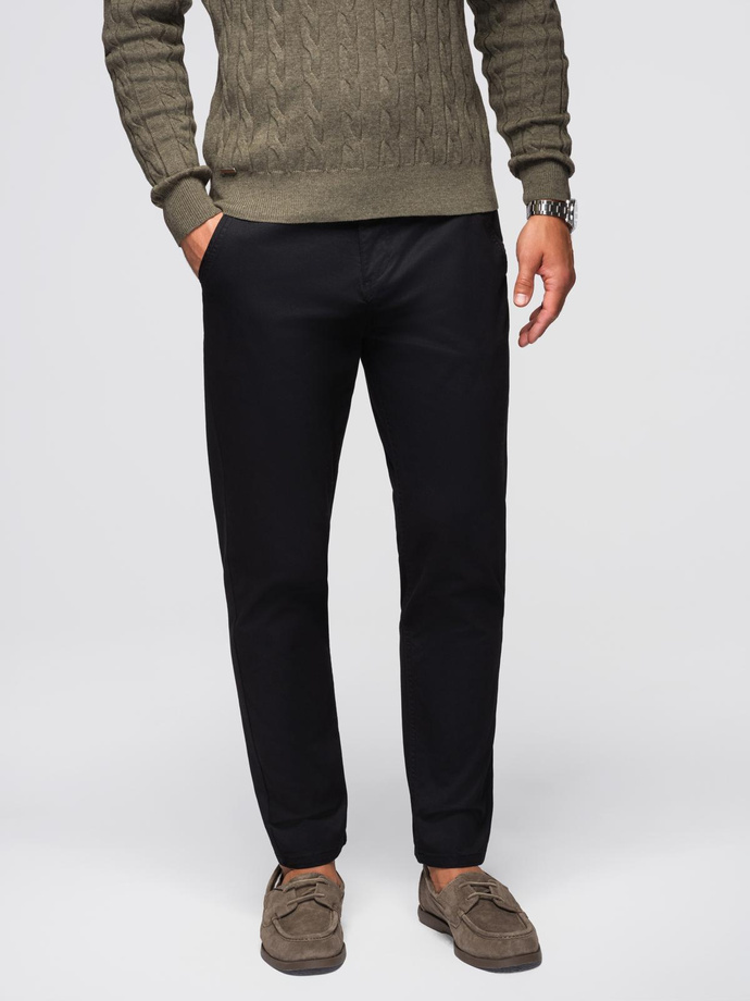 Spodnie męskie chino z ozdobną taśmą w pasie SLIM FIT – czarne V1 OM-PACP-0118