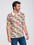 Koszulka polo bawełniana z nadrukiem w kwiaty – biała V1 OM-POSS-0149