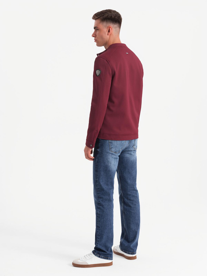 Męska kurtka biker ze strukturalnego materiału – bordowa V2 C642